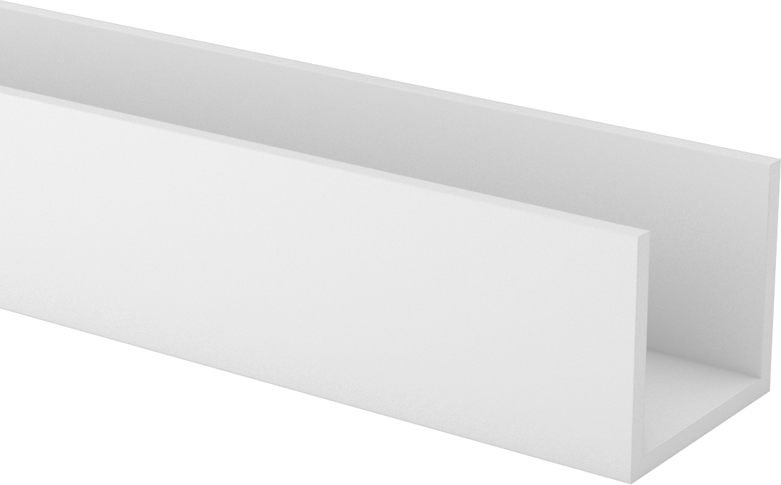 Kimyasallara Dayanıklı Kaygan PTFE U Kanalı, 3/16" Duvar Kalınlığı, 2-1/4“ Yükseklik x 2-1/2” Dış Genişlik
