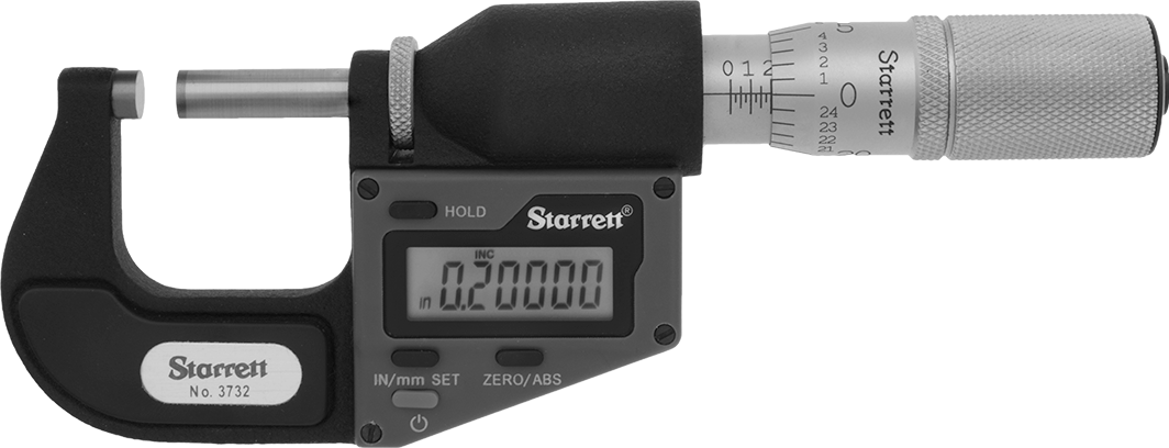 Elektronik Dış Mikrometre, Sürtünme Yüzükli Starrett No. 3732.1xfl-1