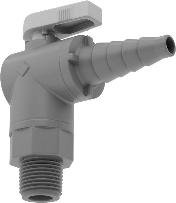 İçme Suyu için Plastik Açma/Kapama Vanası, Dirsek, 3/8 NPT Erkek x 3/8“- 5/8” Boru İç Çapı için Dikenli