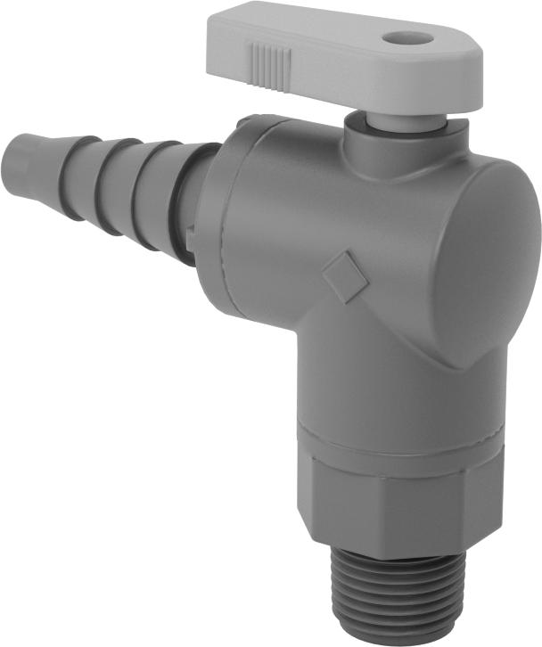 İçme Suyu için Plastik Açma/Kapama Vanası, Dirsek, 3/8 NPT Erkek x 3/8“- 5/8” Boru İç Çapı için Dikenli