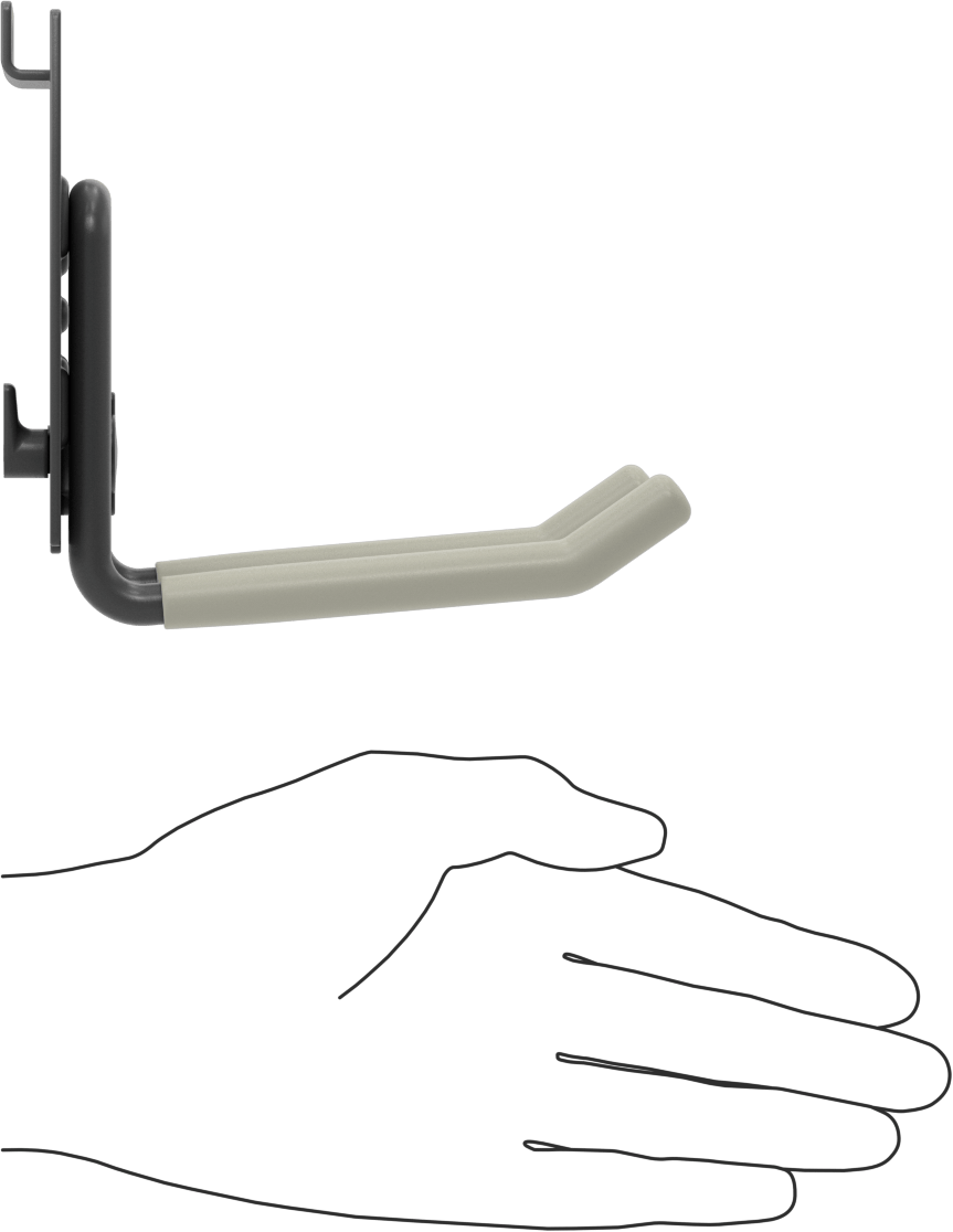 Slatwall Hook, 4-7/8" Projection, Gray Epoxy-Coated Steel