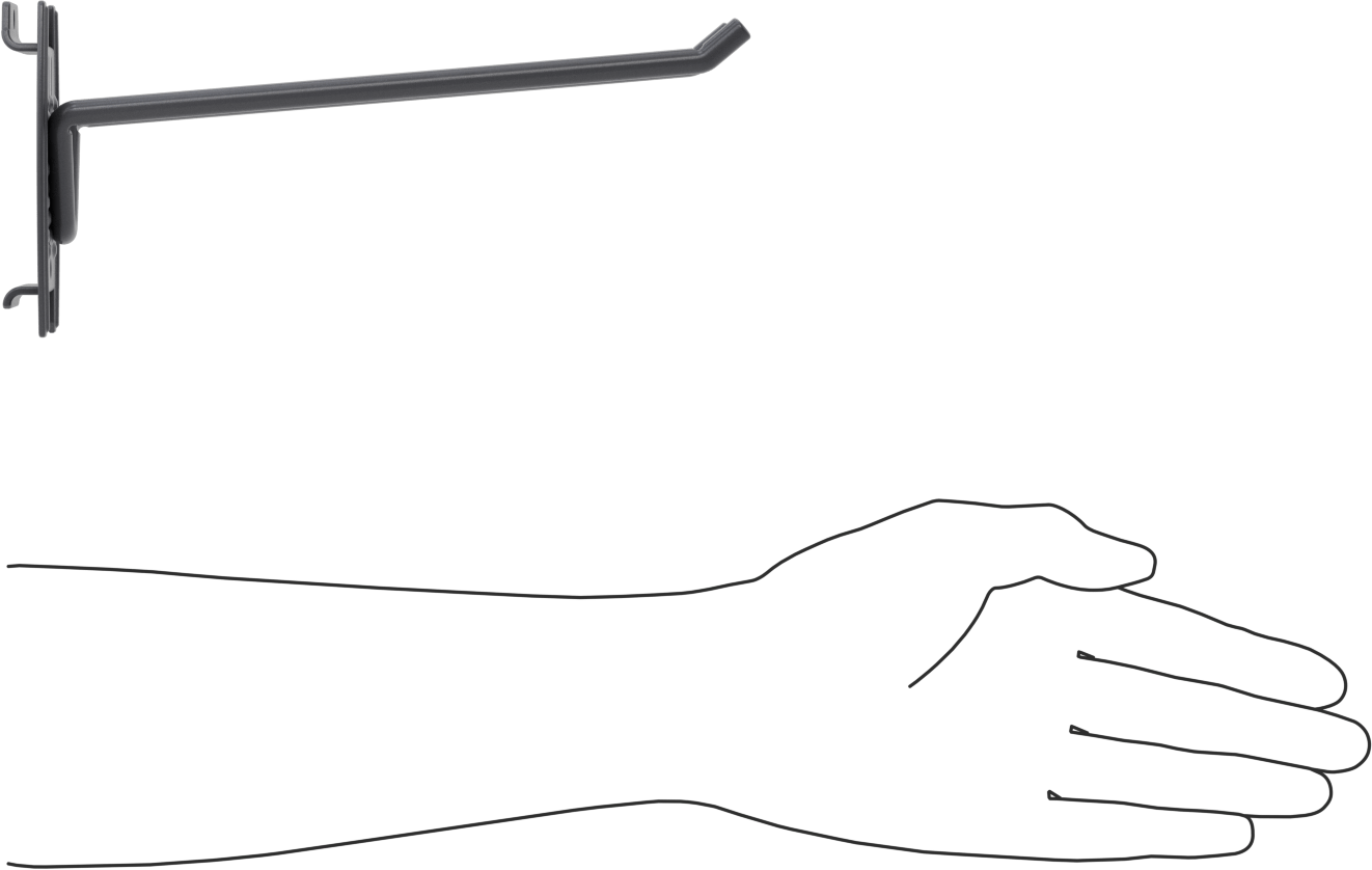 Slatwall Hook, 8.5" Projection, Gray Epoxy-Coated Steel