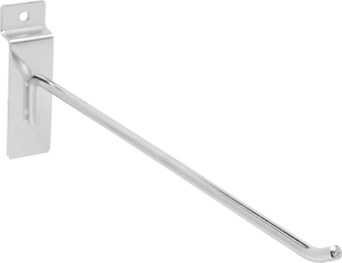 Slatwall Hook, 10" Projection, Chrome-Plated Steel