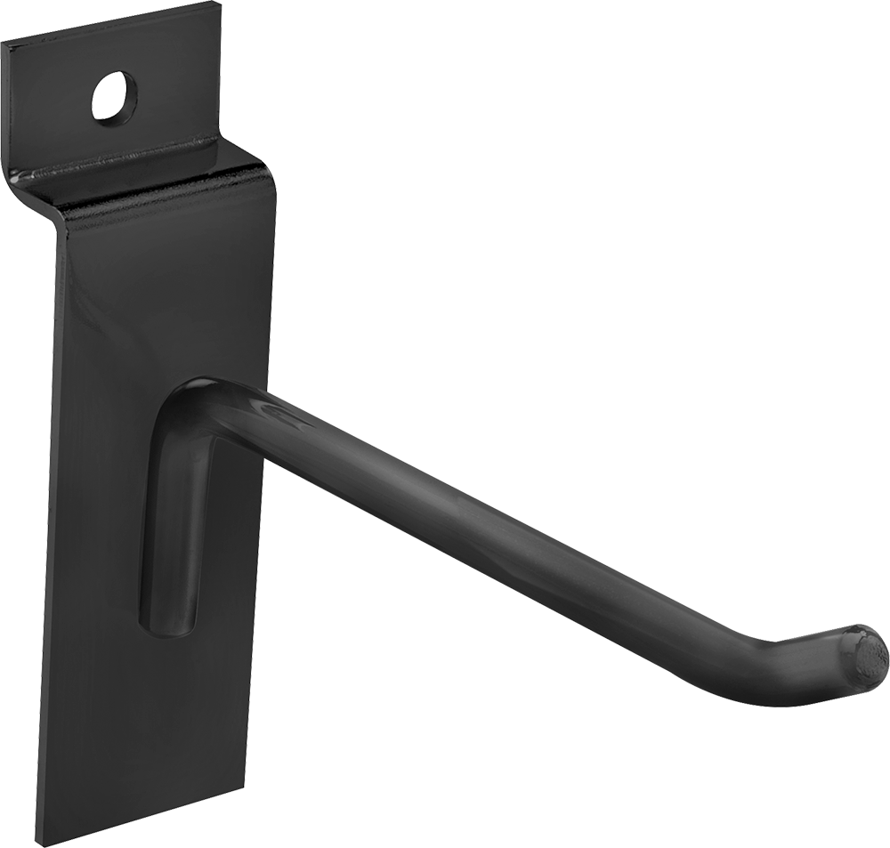 Slatwall Hook, 4" Projection, Black Powder-Coated Steel