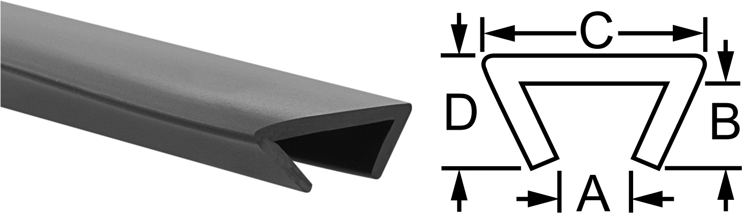 Plastik Kenar Çıtası, 9/64“-9/32” Genişlik x 3/16" İç Yükseklik