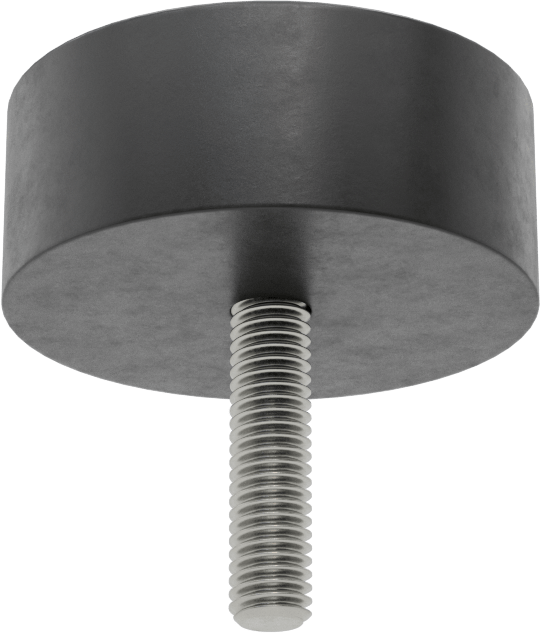 SBR Kauçuk Dişli Saplamalı Tamponlar, 3/8"-16 Diş Boyutu, 2" Diş Uzunluğu, 2-1/2" OD, Durometer 60A