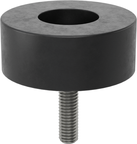 SBR Kauçuk Dişli Saplamalı Tamponlar, 3/8"-16 Diş Boyutu, 2" Diş Uzunluğu, 2-1/2" OD, Durometer 60A