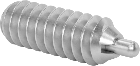 316 Paslanmaz Çelik Uzun Burunlu Yaylı Piston, 6-32 Diş, 1-1,6 lbs. Burun Kuvveti, Altıgen Tahrik