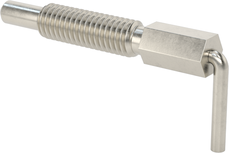 18-8 Paslanmaz Çelik L-Saplı Geri Çekilebilir Yaylı Piston, 3/8"-16 Diş, 1,31 inç Uzunlukta Diş