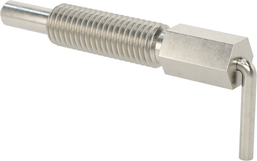 18-8 Paslanmaz Çelik L-Saplı Geri Çekilebilir Yaylı Piston, 5/8"-11 Diş, 2" Uzunlukta Diş