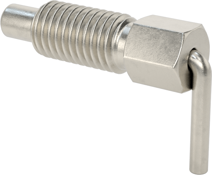 316 Paslanmaz Çelik Geri Çekilebilir Yaylı Piston, L-Kolu, 5/8"-11 Diş, 1,25 inç Uzunlukta Diş
