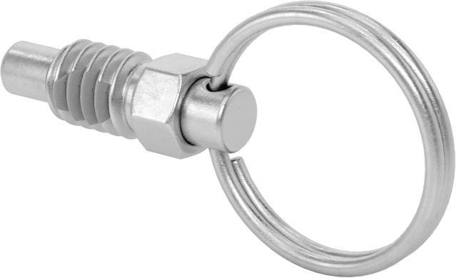 316 Paslanmaz Çelik Geri Çekilebilir Yaylı Piston, Çekme Halkası, 1/4"-20 Diş, 0,31" Uzun Diş
