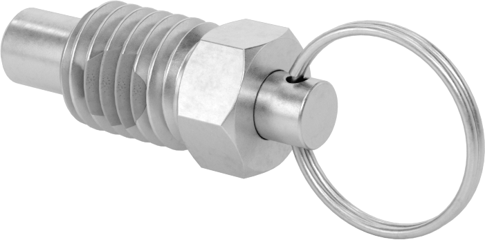 316 Paslanmaz Çelik Geri Çekilebilir Yaylı Piston, Çekme Halkası, 5/8"-11 Diş, 0,69" Uzun Diş