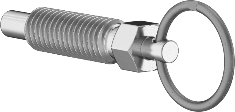 316 Paslanmaz Çelik Geri Çekilebilir Yaylı Piston, Çekme Halkası, 3/8"-16 Diş, 1,2 inç Uzunlukta Diş