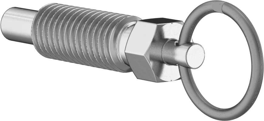 316 Paslanmaz Çelik Geri Çekilebilir Yaylı Piston, Çekme Halkası, 1/2"-13 Diş, 1,4 inç Uzunluklu Diş