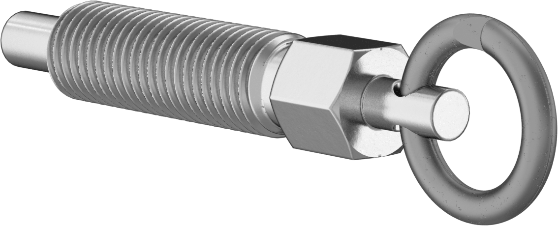 316 Paslanmaz Çelik Geri Çekilebilir Yaylı Piston, Çekme Halkası, 3/4"-10 Diş, 2,69 inç Uzunluklu Diş