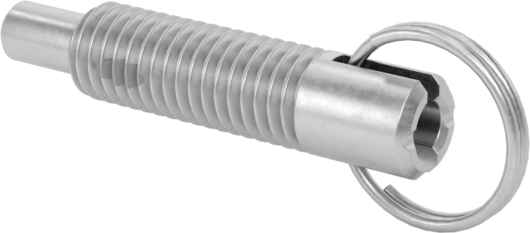 316 Paslanmaz Çelik Geri Çekilebilir Yaylı Piston, Twist-Lock Çekme Halkası, 1/2"-13 Diş, 1,4 inç Uzunluklu Diş
