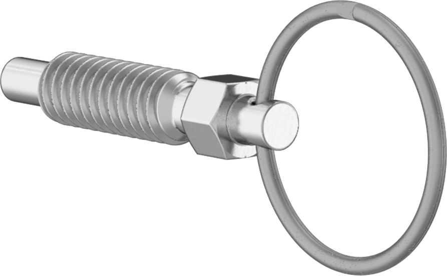 316 Paslanmaz Çelik Geri Çekilebilir Yaylı Piston, Çekme Halkası, 1/4"-20 Diş, 0,8" Uzunlukta Diş