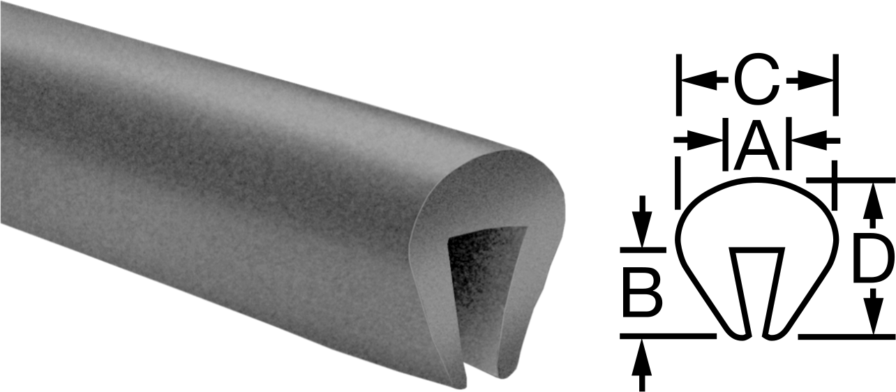 EPDM Kauçuk Kenar Çıtası, 1/4“ Genişlik x 5/8” İç Yükseklik