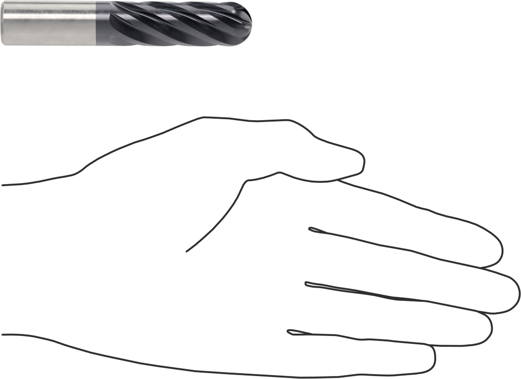 Hızlı Kesim Karbür Uçlu Freze, Top Kesimi, AlTiN Kaplamalı, 5/8" Freze Çapı, 3-1/2" Toplam Uzunluk