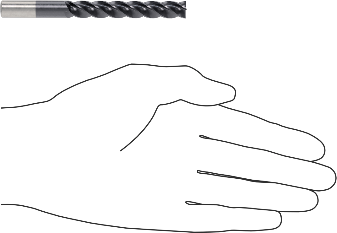 Hızlı Kesim Karbür Uçlu Freze, Kare, TiAlN Kaplamalı, 4 Kanallı, 3/8" Freze Çapı, 2-1/2" Uzun Kesim
