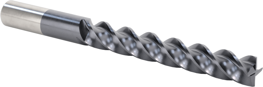 Hızlı Kesim Karbür Uçlu Freze, Kare, TiAlN Kaplamalı, 4 Kanallı, 3/8" Freze Çapı, 2-1/2" Uzun Kesim