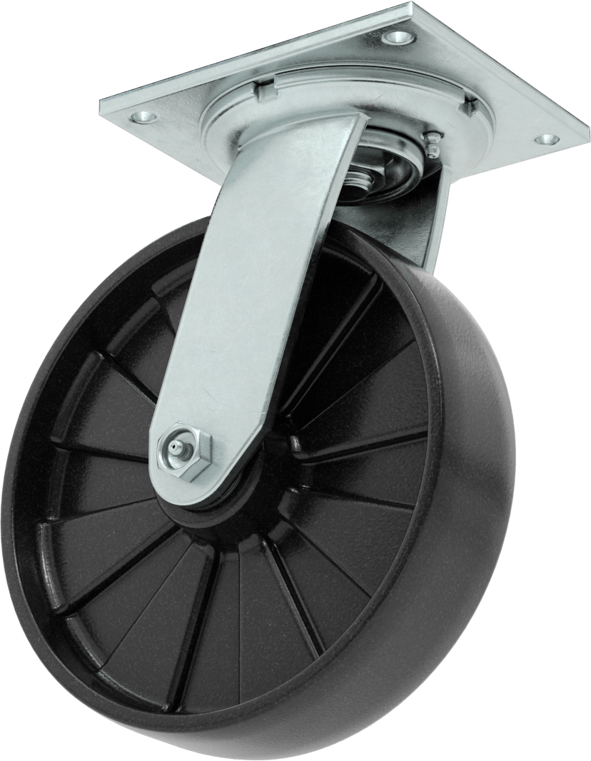 5-1/2“ x 5” Plakalı Yüksek Kapasiteli Spartan Tekerlek, Sızdırmaz Rulmanlı ve 8" Çapında Naylon Tekerlekli Döner Tekerlek