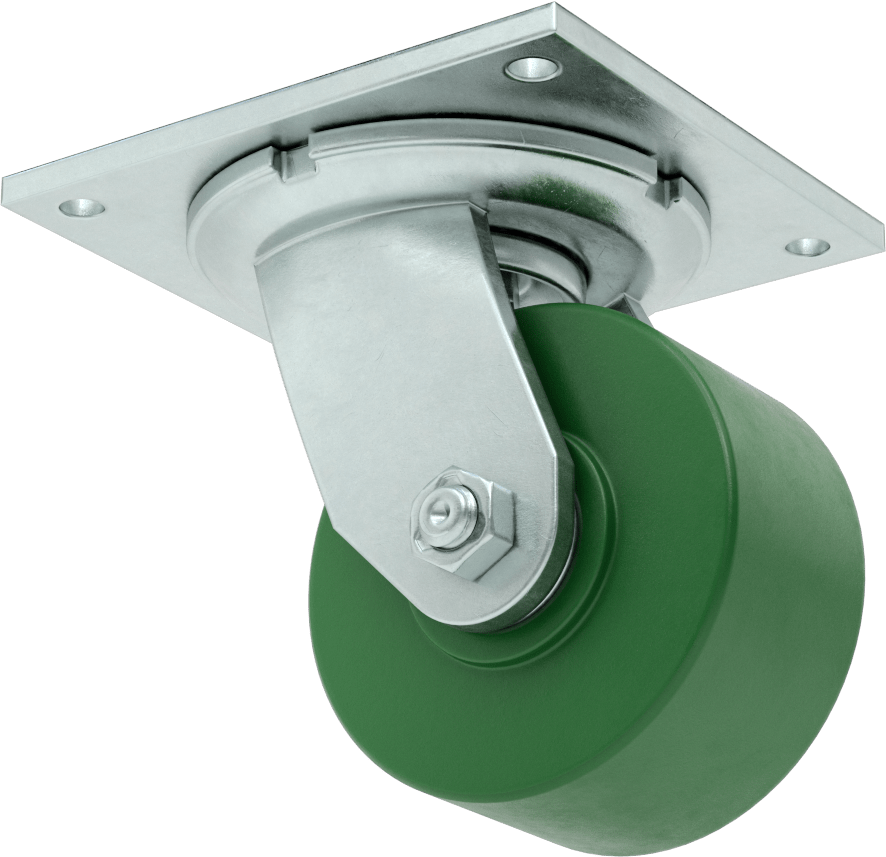 5-1/2“ x 5” Plakalı Yüksek Kapasiteli Spartan Tekerlek, Açık Rulmanlı Döner, 4" Çap 75D Durometre Poliüretan Tekerlek