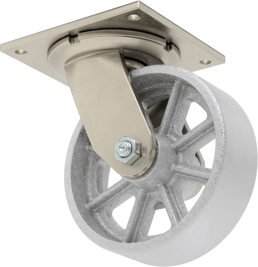 5-1/2“ x 5” Plakalı Yüksek Kapasiteli Spartan Tekerlek, Açık Rulmanlı ve 6 inç Çapında Demir Tekerlekli Döner Tekerlek