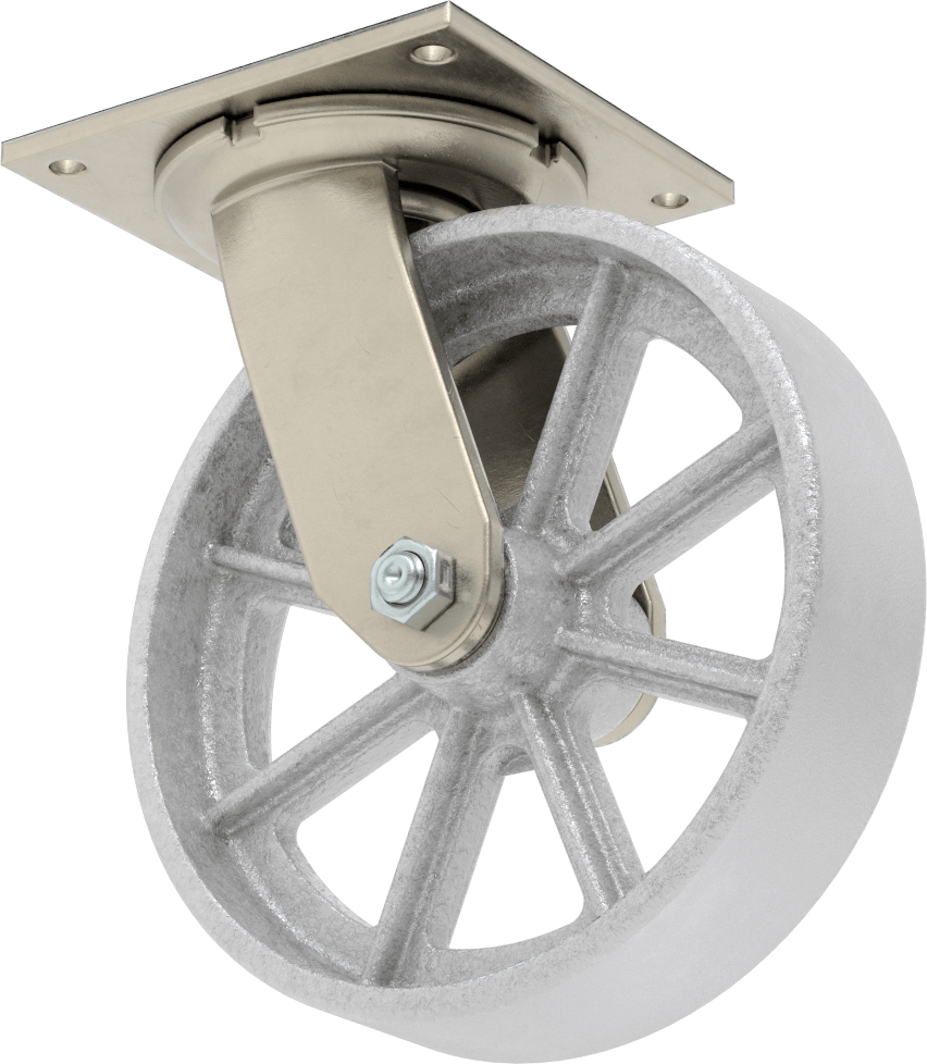 5-1/2“ x 5” Plakalı Yüksek Kapasiteli Spartan Tekerlek, Açık Rulmanlı ve 8 inç Çapında Demir Tekerlekli Döner