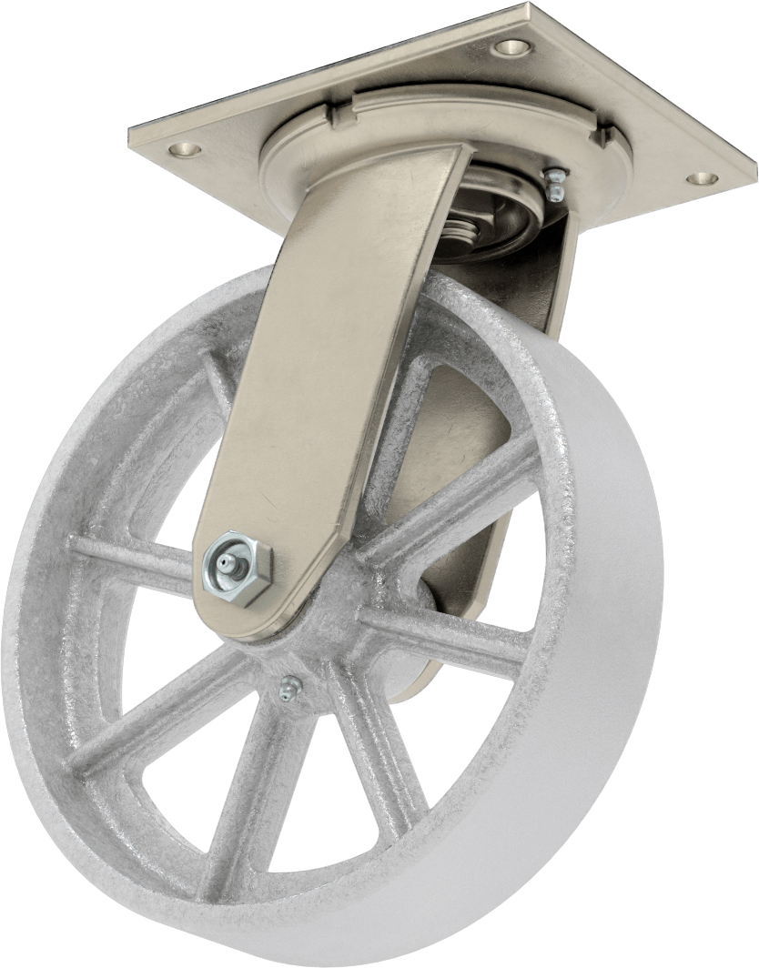 5-1/2“ x 5” Plakalı Yüksek Kapasiteli Spartan Tekerlek, Açık Rulmanlı ve 8 inç Çapında Demir Tekerlekli Döner