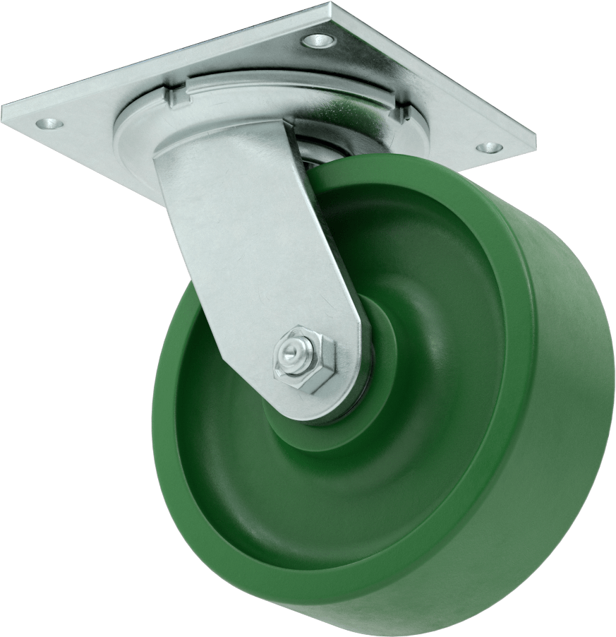 5-1/2“ x 5” Plakalı Yüksek Kapasiteli Spartan Tekerlek, Açık Rulmanlı Döner, 6" Çaplı 75D Durometreli Poliüretan Tekerlek