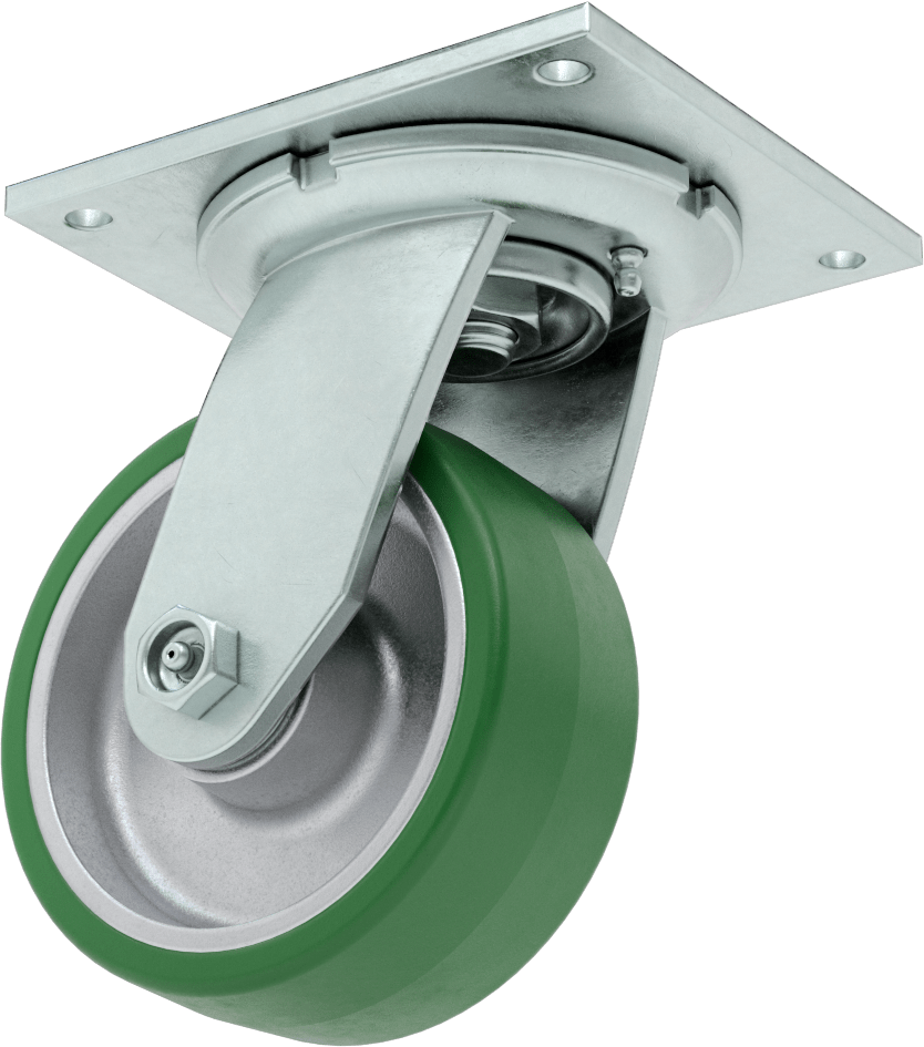 5-1/2“ x 5” Plakalı Yüksek Kapasiteli Spartan Tekerlek, Açık Rulmanlı Döner, 5" Çap 60D Durometre Poliüretan Tekerlek