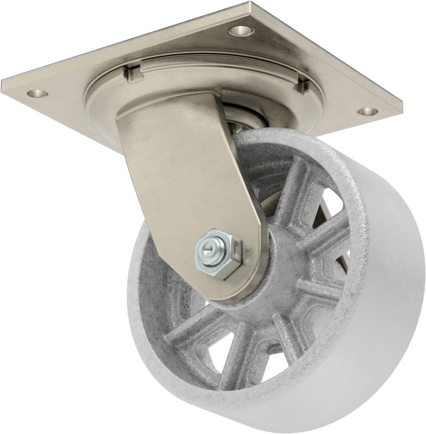 5-1/2“ x 5” Plakalı Yüksek Kapasiteli Spartan Tekerlek, Sızdırmaz Rulmanlı Döner Ayak ve 5" Çapında Demir Tekerlek