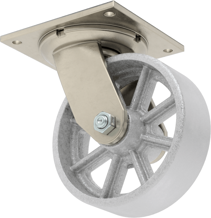 5-1/2“ x 5” Plakalı Yüksek Kapasiteli Spartan Tekerlek, Sızdırmaz Rulmanlı ve 6" Çaplı Demir Tekerlekli Döner