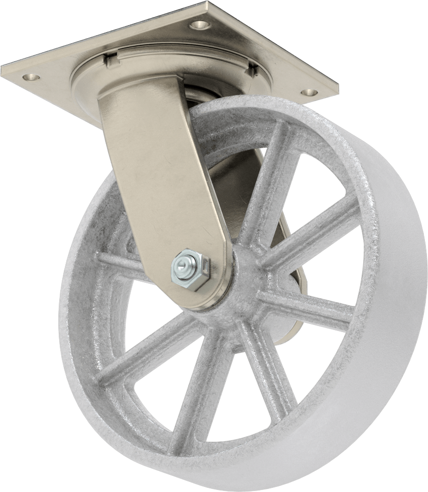 5-1/2“ x 5” Plakalı Yüksek Kapasiteli Spartan Tekerlek, Sızdırmaz Rulmanlı ve 8 inç Çapında Demir Tekerlekli Döner Tekerlek