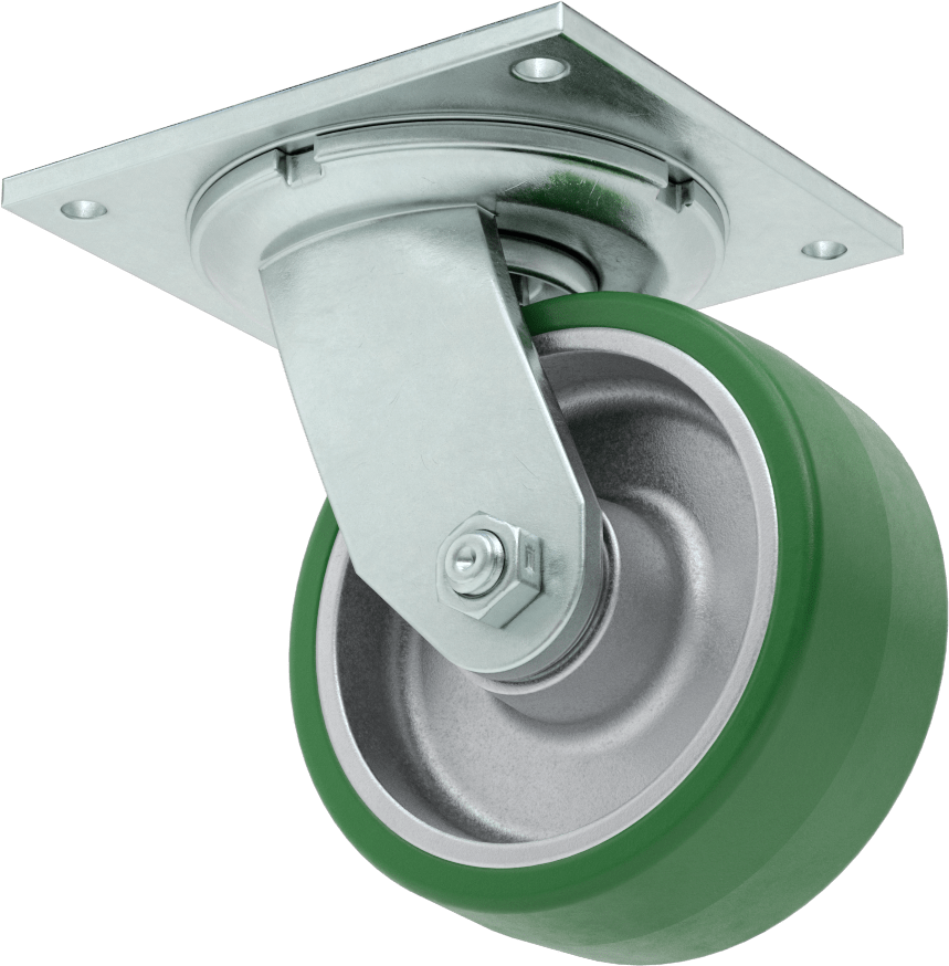5-1/2“ x 5” Plakalı Yüksek Kapasiteli Spartan Tekerlek, Sızdırmaz Rulmanlı Döner Tekerlek, 5" Çap 60D Durometre Poliüretan Tekerlek
