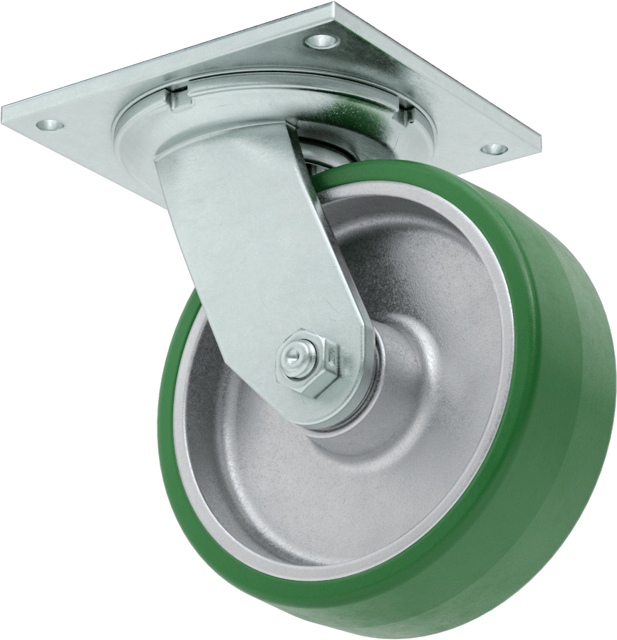 5-1/2“ x 5” Plakalı Yüksek Kapasiteli Spartan Tekerlek, Sızdırmaz Rulmanlı Döner Tekerlek, 6 inç Çapında 60D Sertlikte Poliüretan Tekerlek