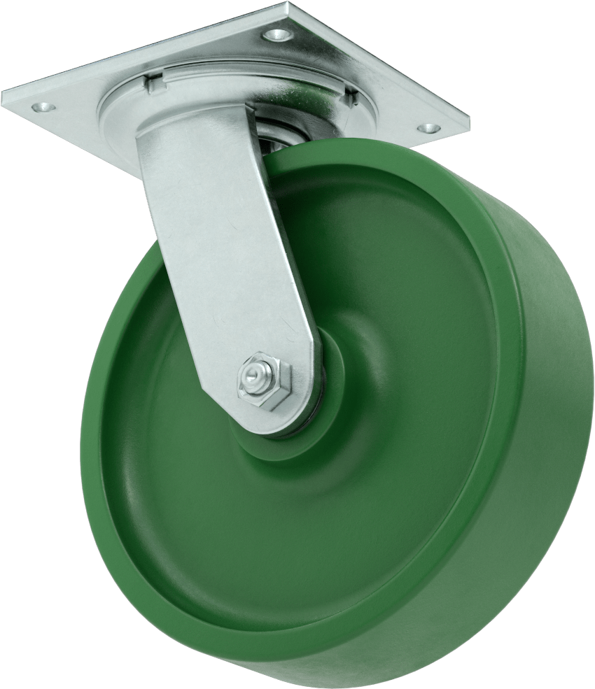 5-1/2“ x 5” Plakalı Yüksek Kapasiteli Spartan Tekerlek, Sızdırmaz Rulmanlı Döner Tekerlek, 8" Çap 75D Durometre Poliüretan Tekerlek