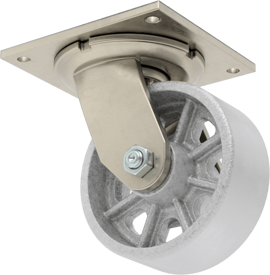 5-1/2“ x 5” Plakalı Yüksek Kapasiteli Spartan Tekerlek, Açık Rulmanlı ve 5" Çapında Demir Tekerlekli Döner Ayak