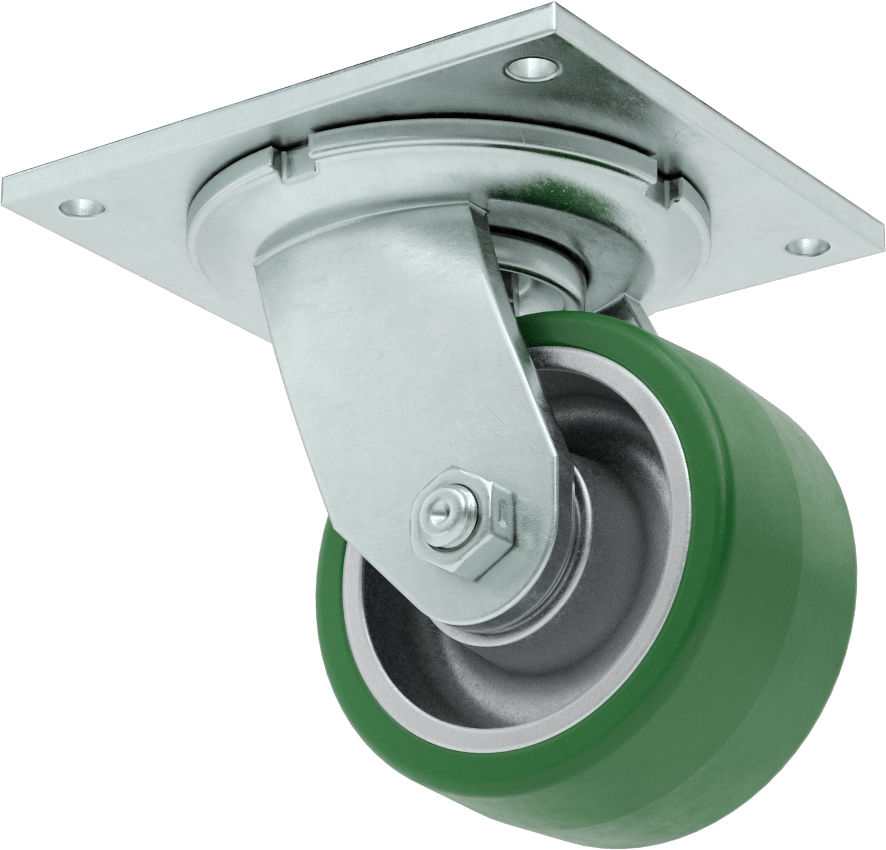 5-1/2“ x 5” Plakalı Yüksek Kapasiteli Spartan Tekerlek, Açık Rulmanlı Döner, 4" Çaplı 60D Durometre Poliüretan Tekerlek