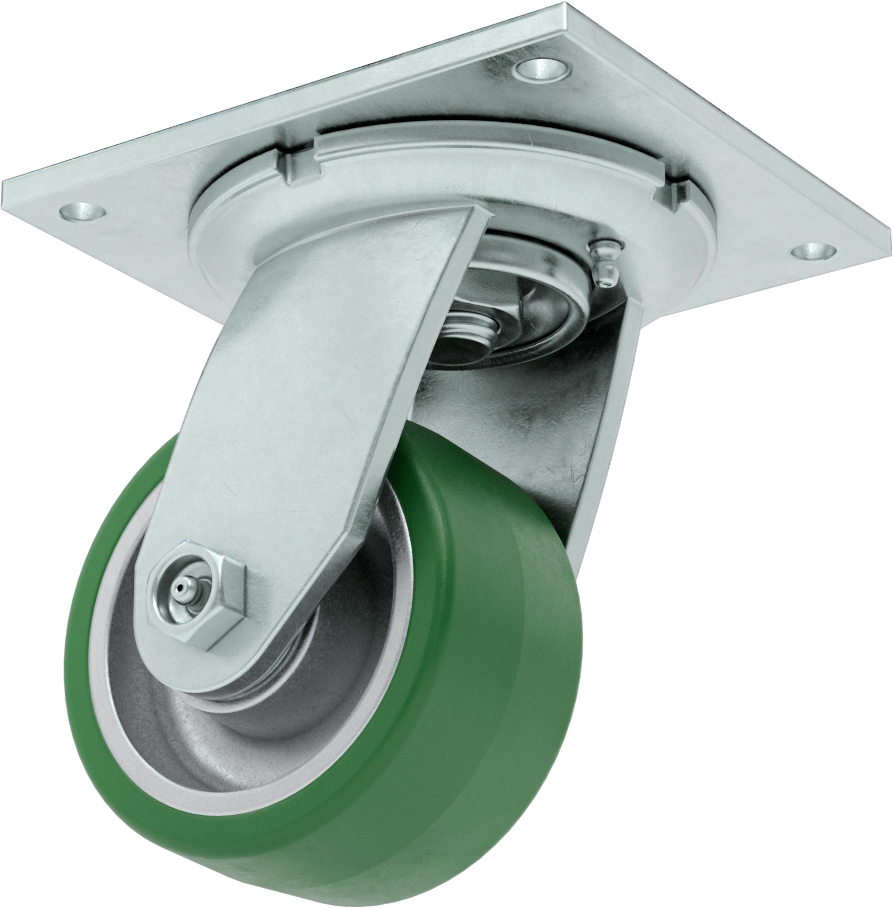 5-1/2“ x 5” Plakalı Yüksek Kapasiteli Spartan Tekerlek, Açık Rulmanlı Döner, 4" Çaplı 60D Durometre Poliüretan Tekerlek
