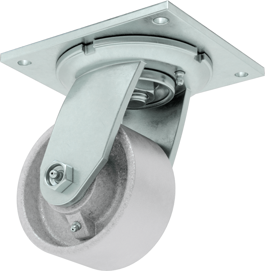 5-1/2“ x 5” Plakalı Yüksek Kapasiteli Spartan Tekerlek, Açık Rulmanlı Döner ve 4" Çapında Demir Tekerlek