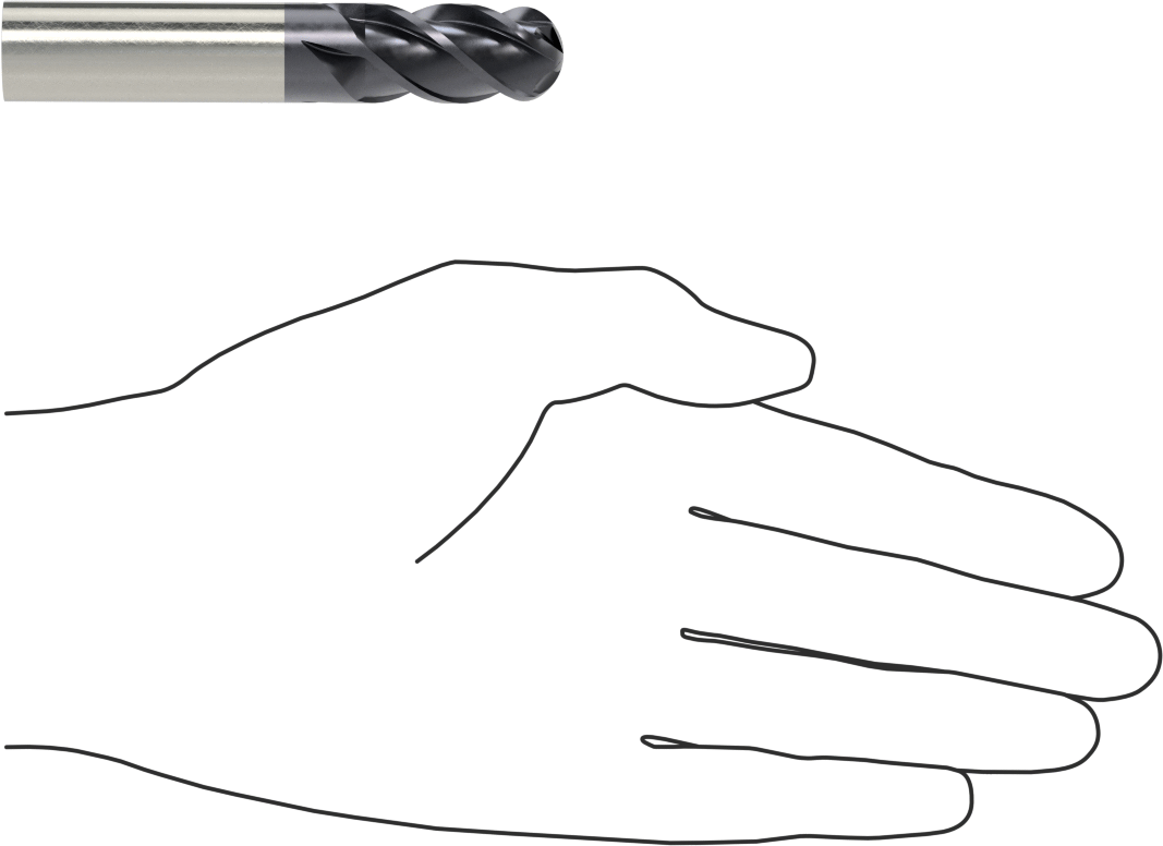 Hızlı Kesim Karbür Uçlu Freze, Top Kesimi, TiAlN Kaplamalı, 5/8" Freze Çapı, 3-1/2" Toplam Uzunluk