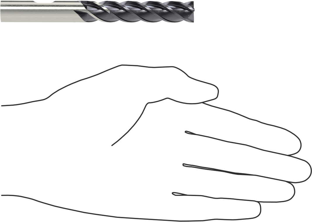 Hızlı Kesim Karbür Uçlu Freze, Kare, TiAlN Kaplamalı, 4 Kanallı, 1/2" Freze Çapı, 2-1/2" Uzun Kesim