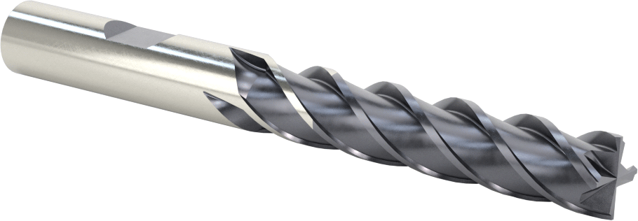 Hızlı Kesim Karbür Uçlu Freze, Kare, TiAlN Kaplamalı, 4 Kanallı, 1/2" Freze Çapı, 2-1/2" Uzun Kesim