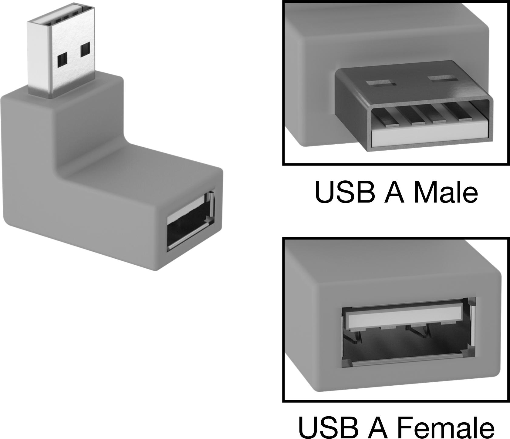 USB Adaptörü, 90 Derece Yukarı Dirsek USB A Erkek x USB A Dişi