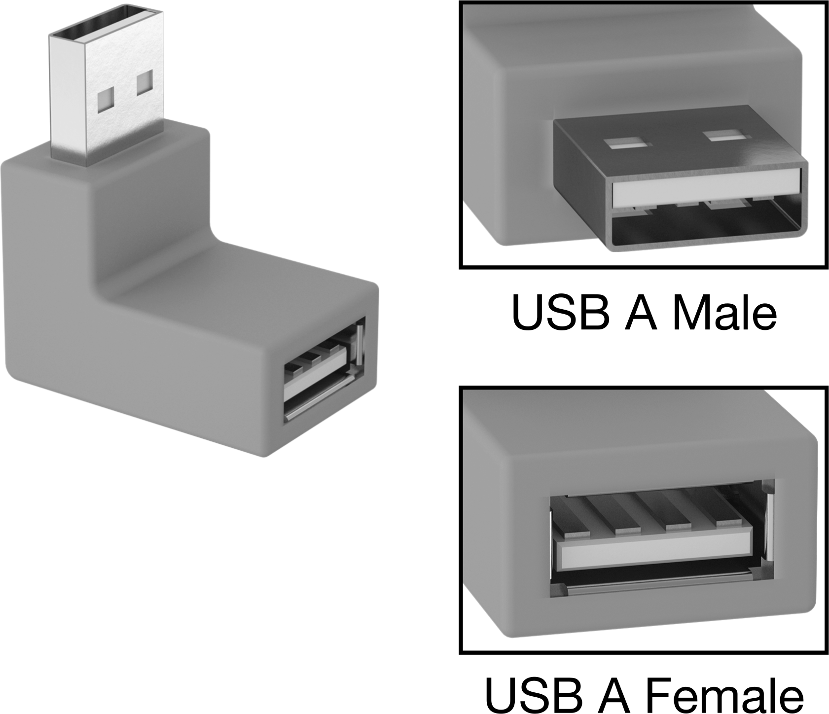 USB Adaptörü, 90 Derece Aşağı Dirsek USB A Erkek x USB A Dişi