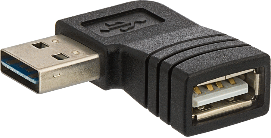 USB Adaptörü, Standart 2.0, 90 Derece USB A Dişi x Ters Çevrilebilir USB A Erkek