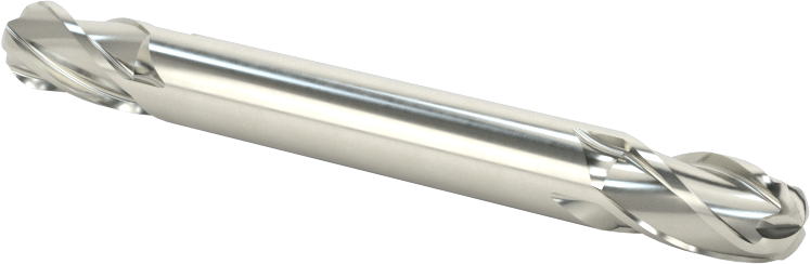 İki Freze Uçlu Karbür Küresel Freze, Kaplamasız, 4 Kanallı, 1/4" Freze Çapı, 2-1/2" Toplam Uzunluk